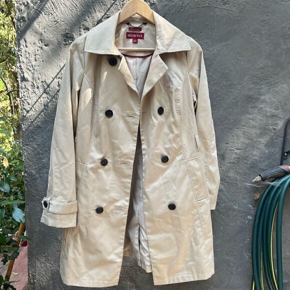 MERONA DOUBLE BREASTED TAN TRENCH COAT SMALL - Picture 6 of 8